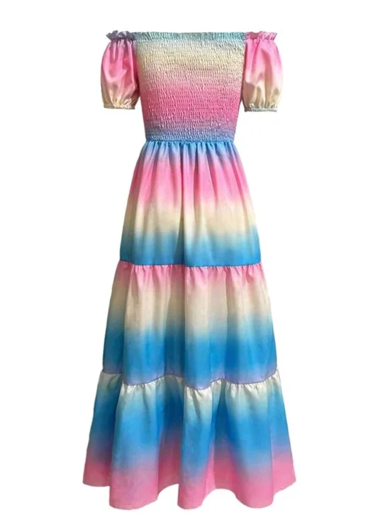 SHEIN Pastel Rainbow Off-Shoulder Maxi Dress - Picture 2 of 15